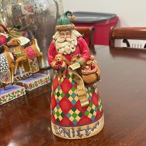 Jim Shore Santa Figurine with Red and Green Patchwork